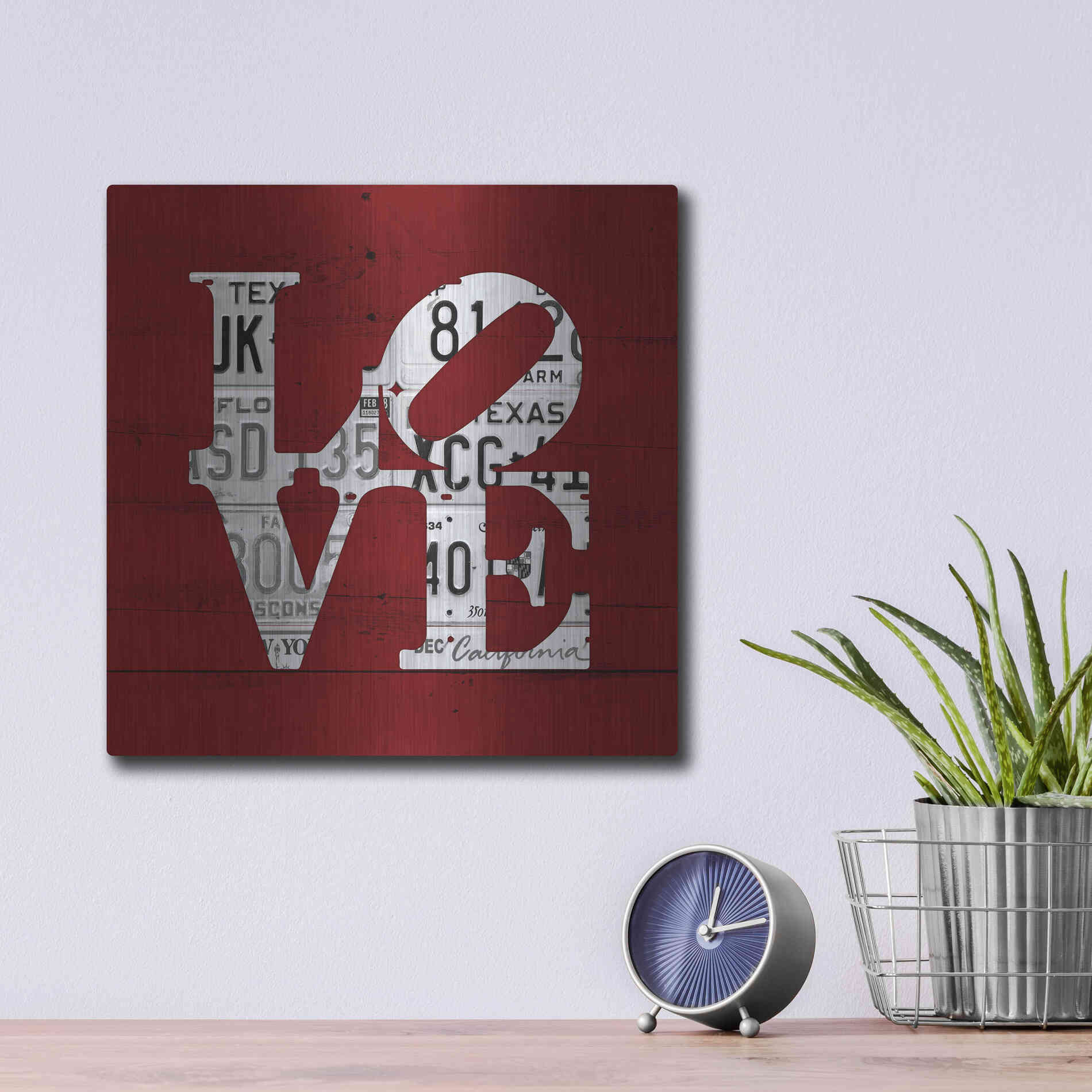 Luxe Metal Art 'Love Word Art License Plates' by Design Turnpike, Metal Wall Art,12x12