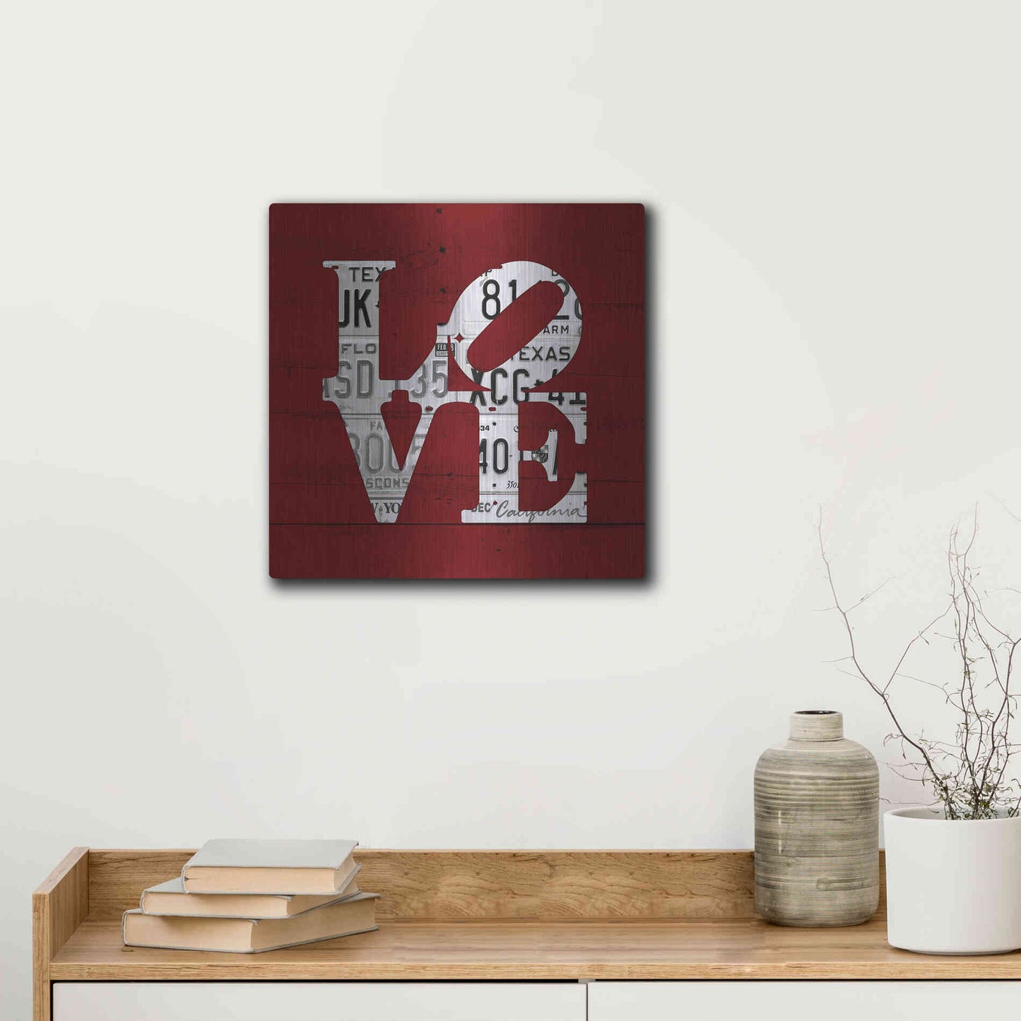 Luxe Metal Art 'Love Word Art License Plates' by Design Turnpike, Metal Wall Art,12x12