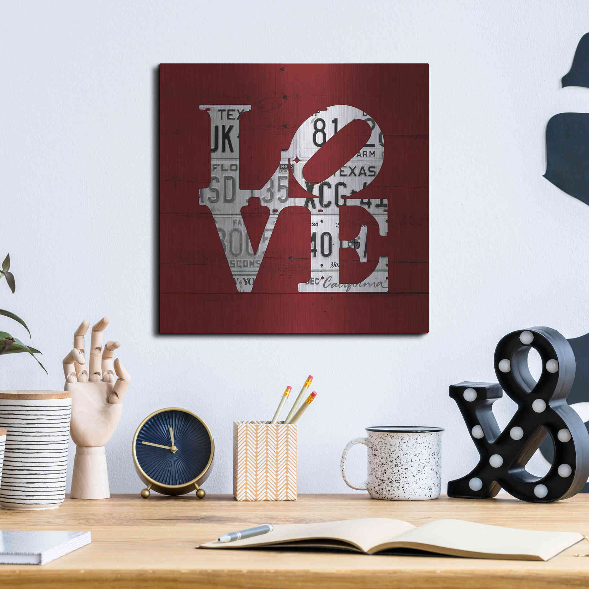 Luxe Metal Art 'Love Word Art License Plates' by Design Turnpike, Metal Wall Art,12x12