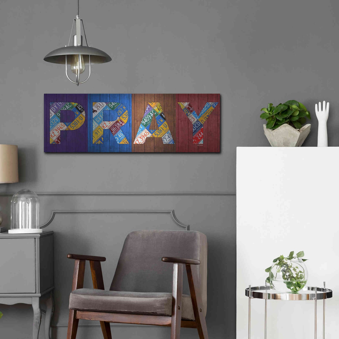 Luxe Metal Art 'Pray' by Design Turnpike, Metal Wall Art,36x12