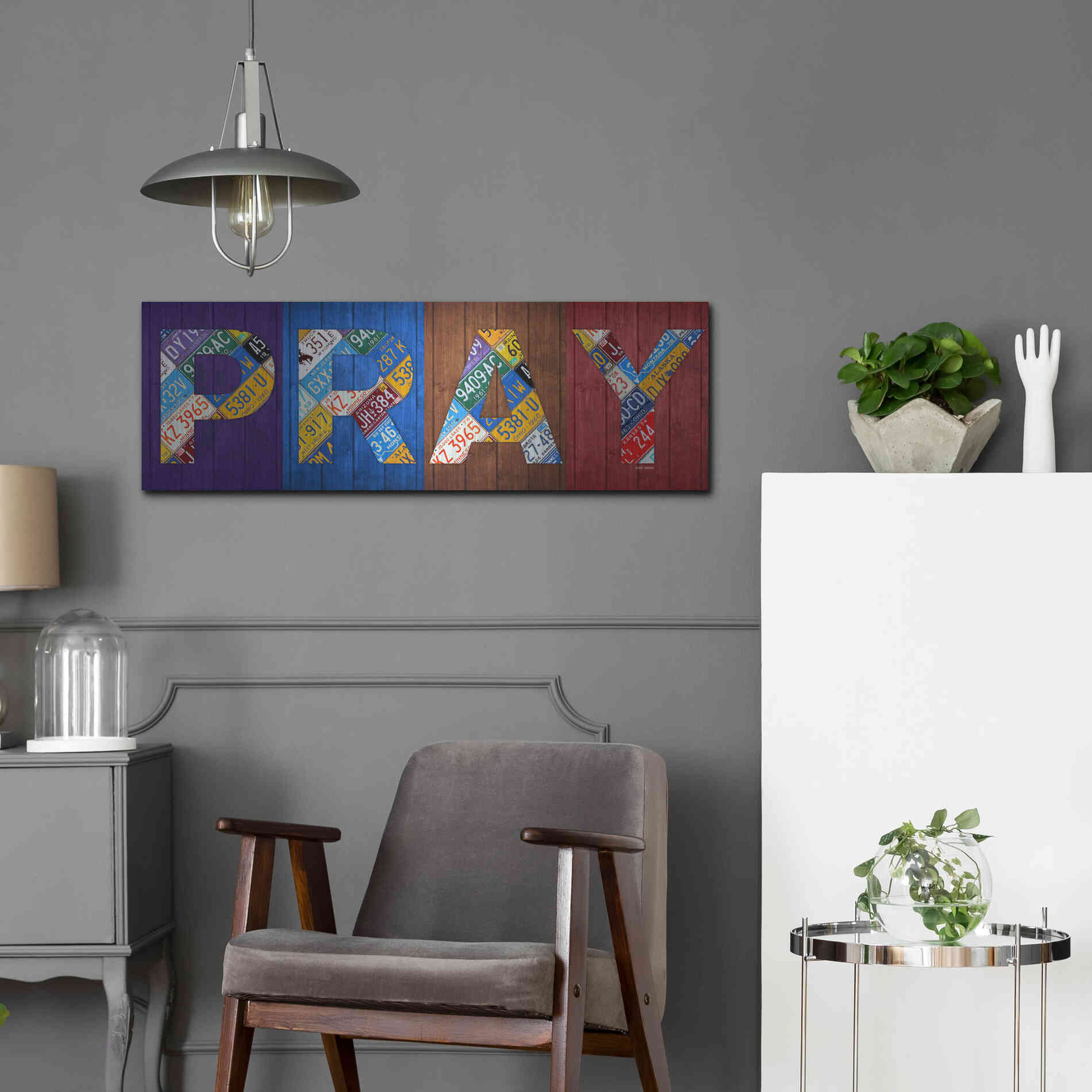 Luxe Metal Art 'Pray' by Design Turnpike, Metal Wall Art,36x12
