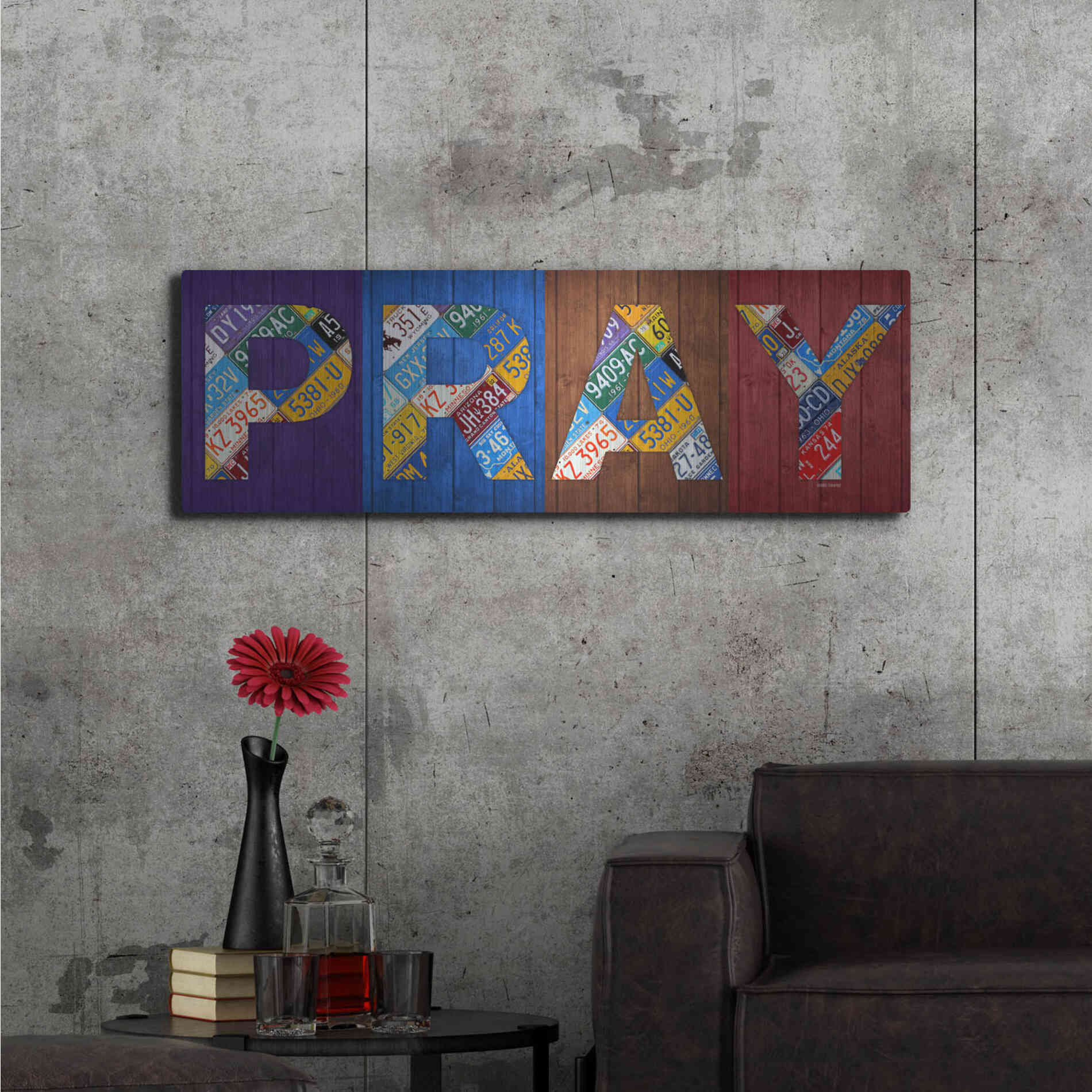 Luxe Metal Art 'Pray' by Design Turnpike, Metal Wall Art,48x16