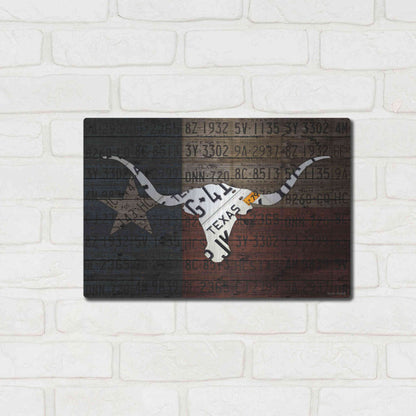 Luxe Metal Art 'Longhorn Art With Flag' by Design Turnpike, Metal Wall Art,16x12
