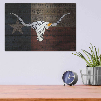 Luxe Metal Art 'Longhorn Art With Flag' by Design Turnpike, Metal Wall Art,16x12