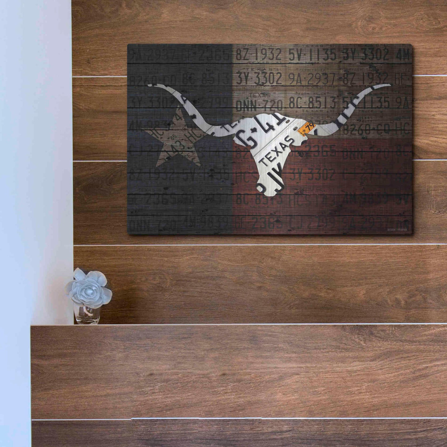 Luxe Metal Art 'Longhorn Art With Flag' by Design Turnpike, Metal Wall Art,16x12