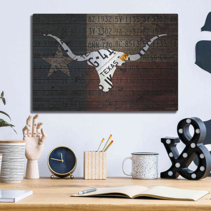 Luxe Metal Art 'Longhorn Art With Flag' by Design Turnpike, Metal Wall Art,16x12