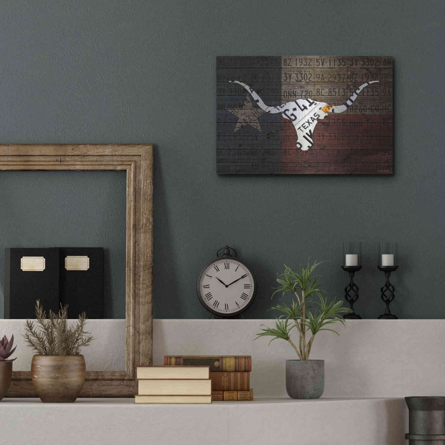 Luxe Metal Art 'Longhorn Art With Flag' by Design Turnpike, Metal Wall Art,16x12