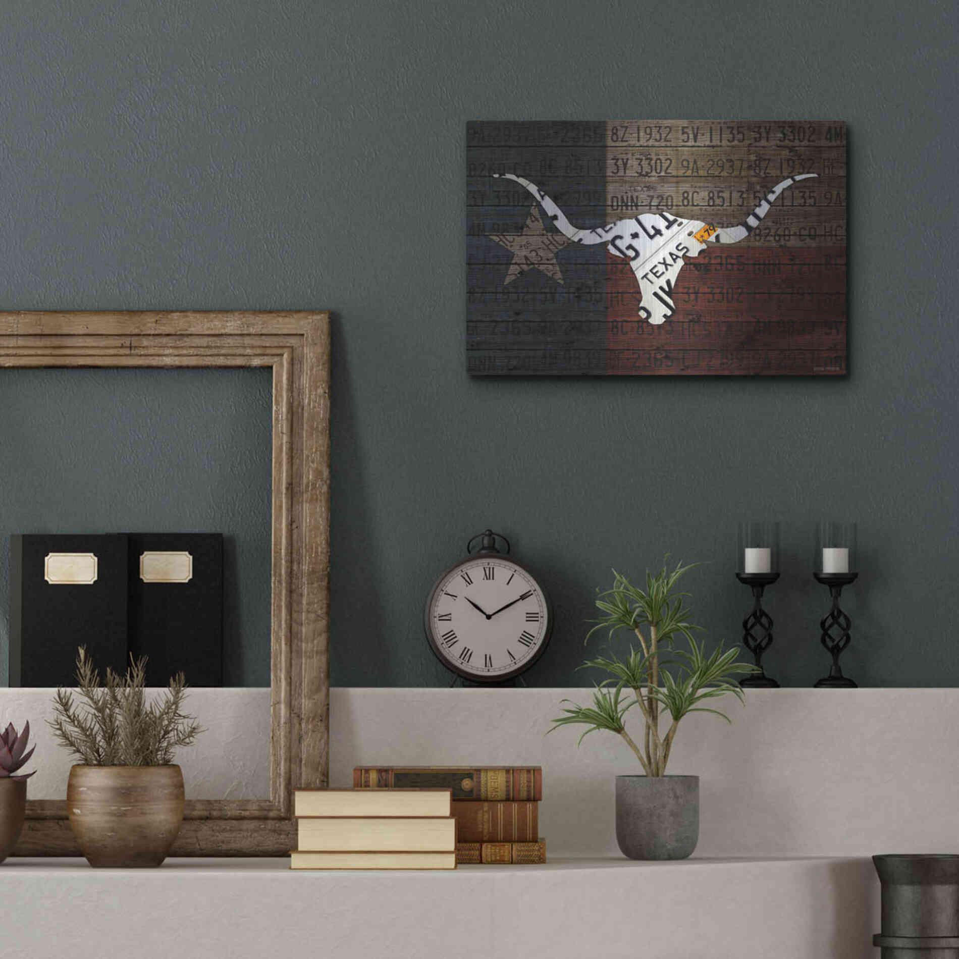 Luxe Metal Art 'Longhorn Art With Flag' by Design Turnpike, Metal Wall Art,16x12