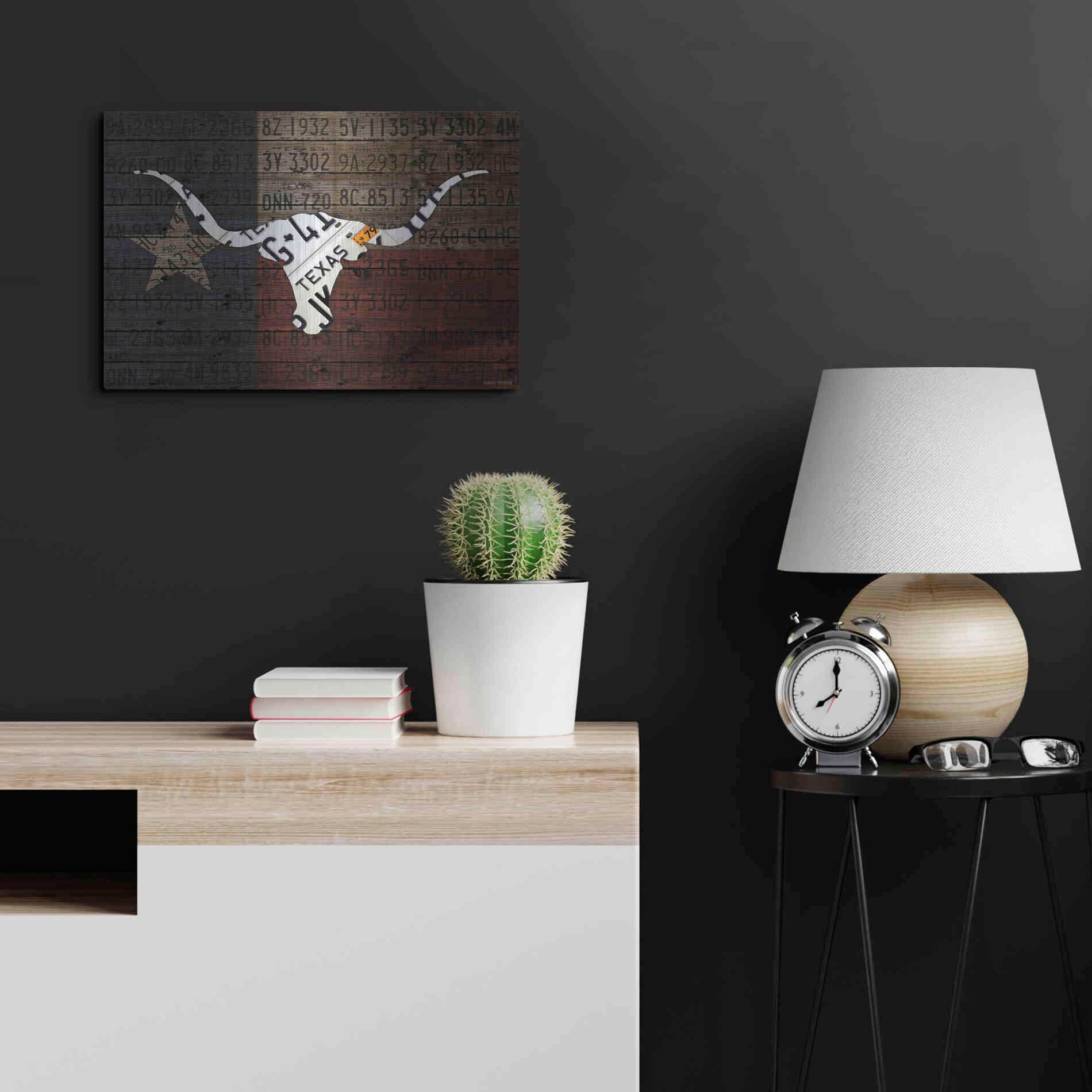 Luxe Metal Art 'Longhorn Art With Flag' by Design Turnpike, Metal Wall Art,24x16
