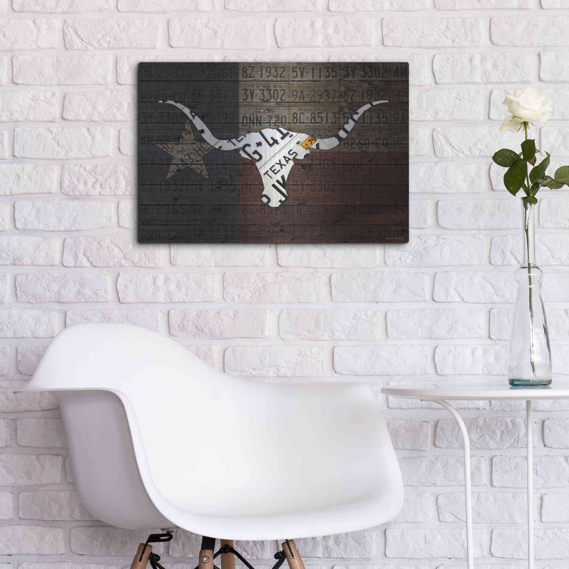 Luxe Metal Art 'Longhorn Art With Flag' by Design Turnpike, Metal Wall Art,24x16