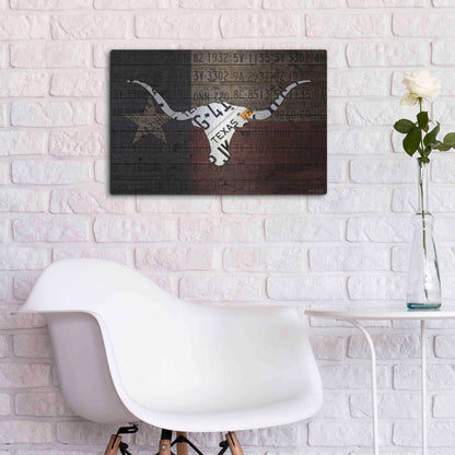 Luxe Metal Art 'Longhorn Art With Flag' by Design Turnpike, Metal Wall Art,24x16