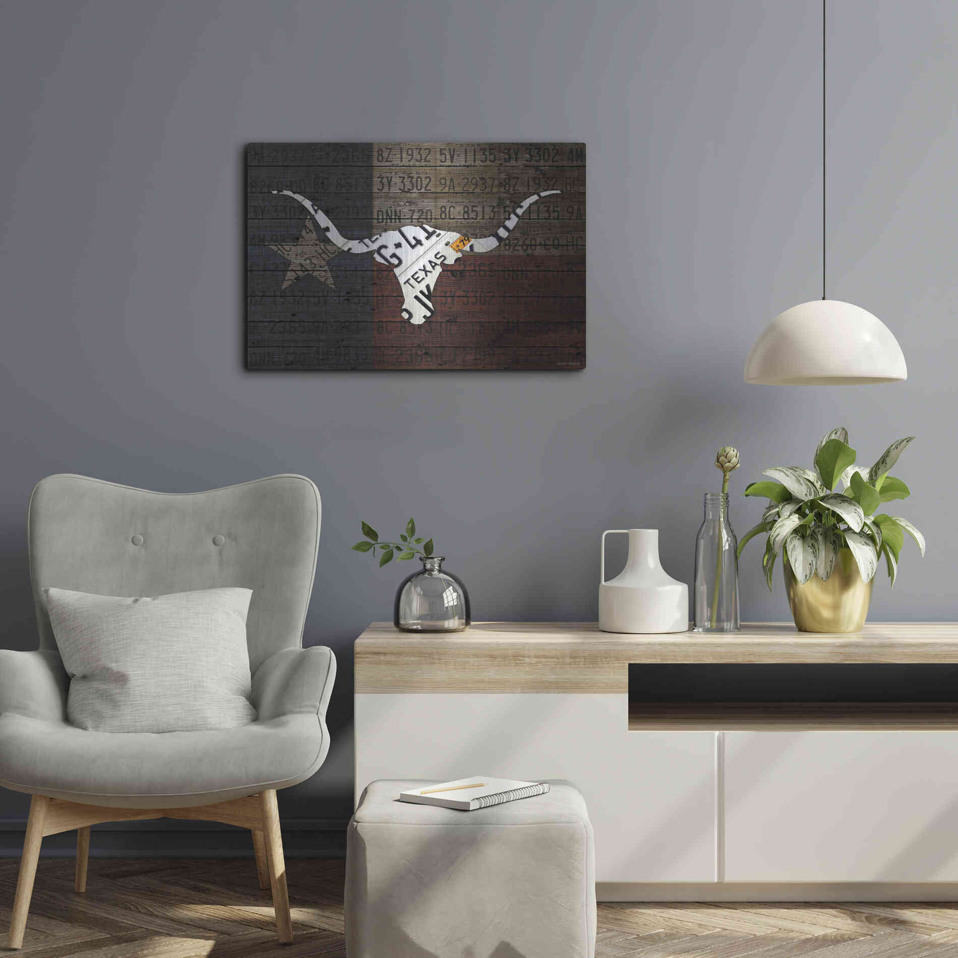 Luxe Metal Art 'Longhorn Art With Flag' by Design Turnpike, Metal Wall Art,24x16