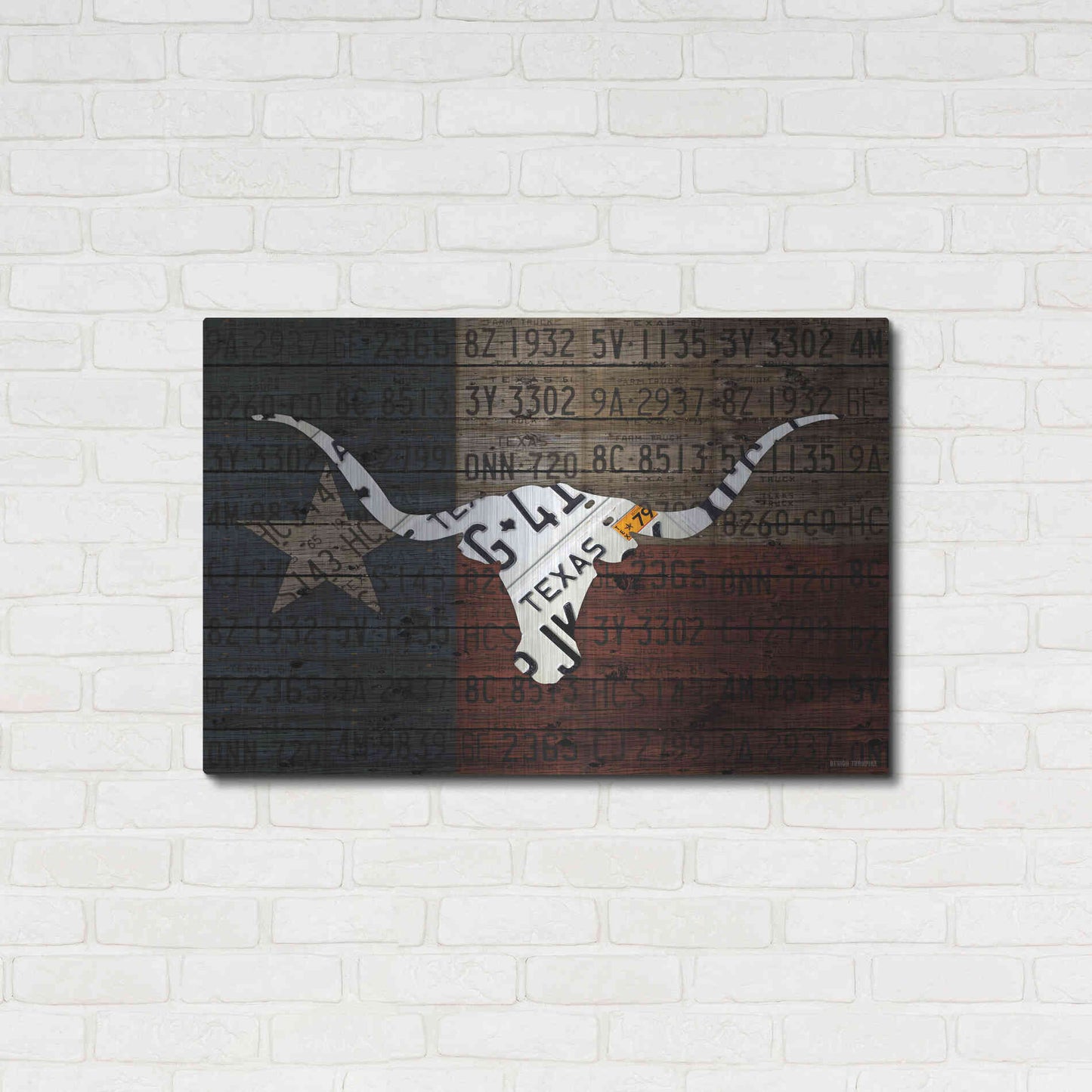 Luxe Metal Art 'Longhorn Art With Flag' by Design Turnpike, Metal Wall Art,36x24