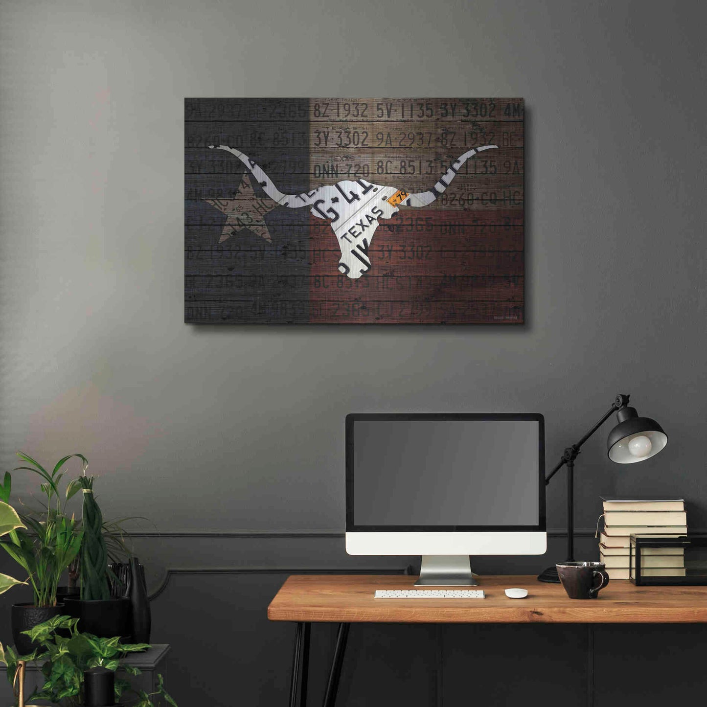 Luxe Metal Art 'Longhorn Art With Flag' by Design Turnpike, Metal Wall Art,36x24