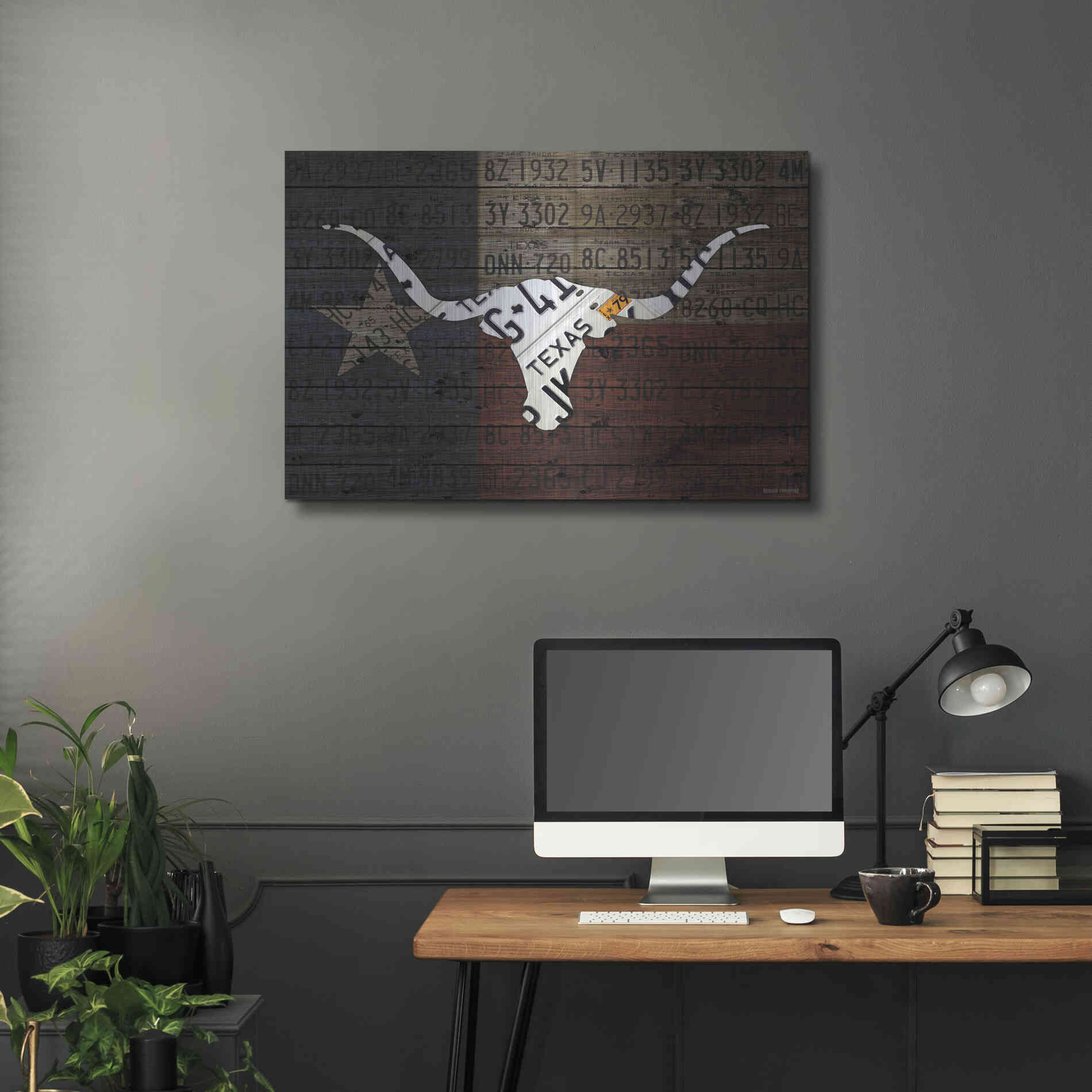 Luxe Metal Art 'Longhorn Art With Flag' by Design Turnpike, Metal Wall Art,36x24