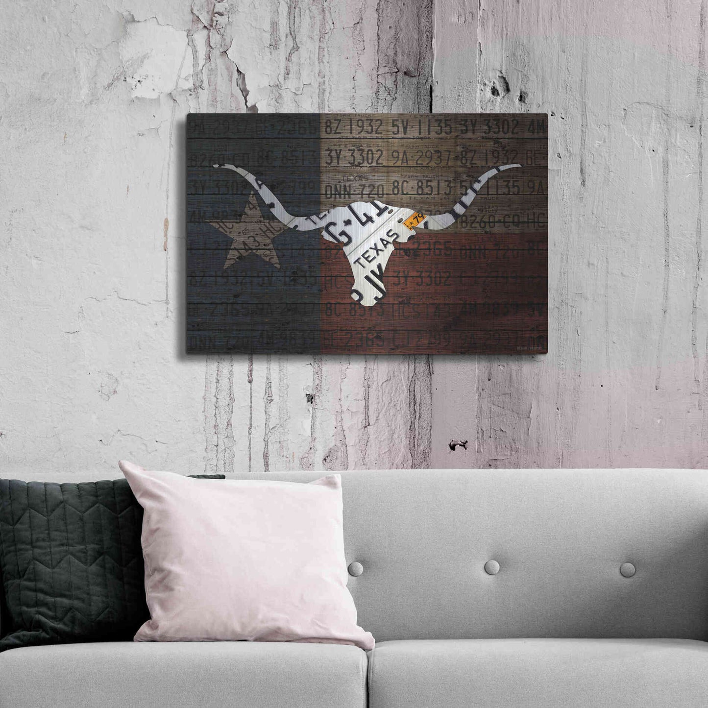 Luxe Metal Art 'Longhorn Art With Flag' by Design Turnpike, Metal Wall Art,36x24