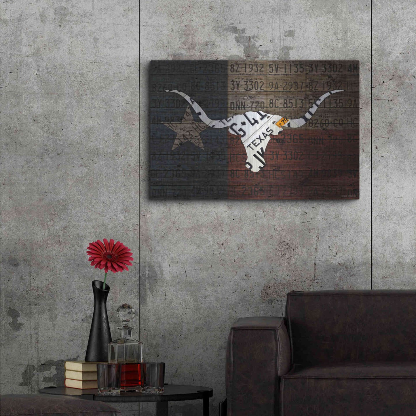 Luxe Metal Art 'Longhorn Art With Flag' by Design Turnpike, Metal Wall Art,36x24