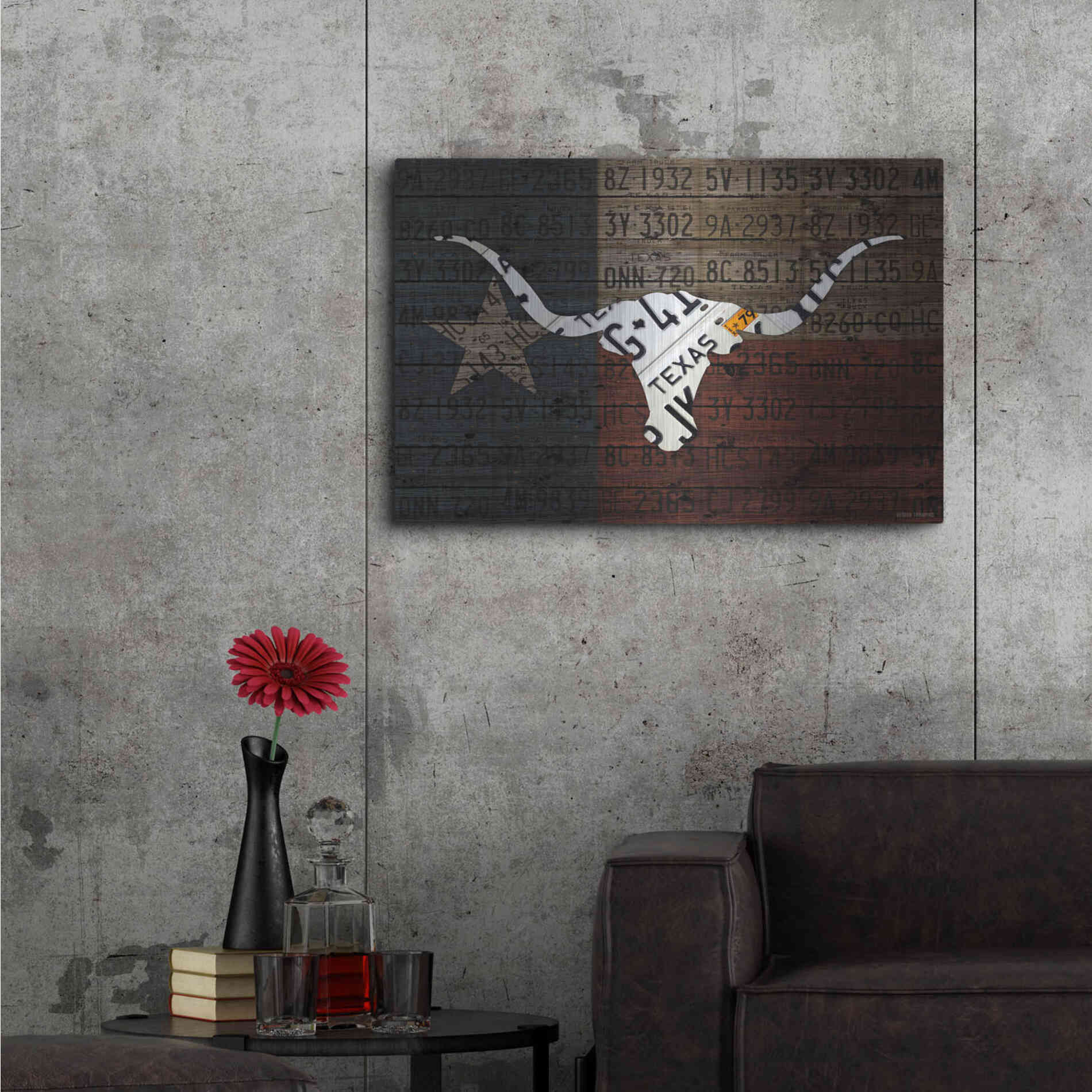 Luxe Metal Art 'Longhorn Art With Flag' by Design Turnpike, Metal Wall Art,36x24