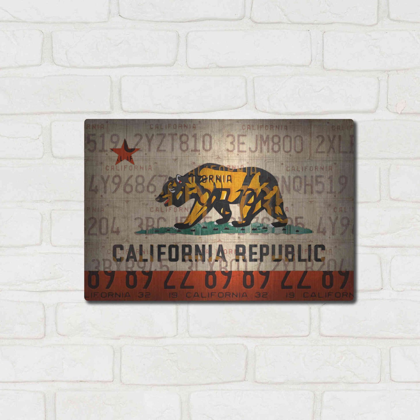 Luxe Metal Art 'Cali State Flag License Plates' by Design Turnpike, Metal Wall Art,16x12