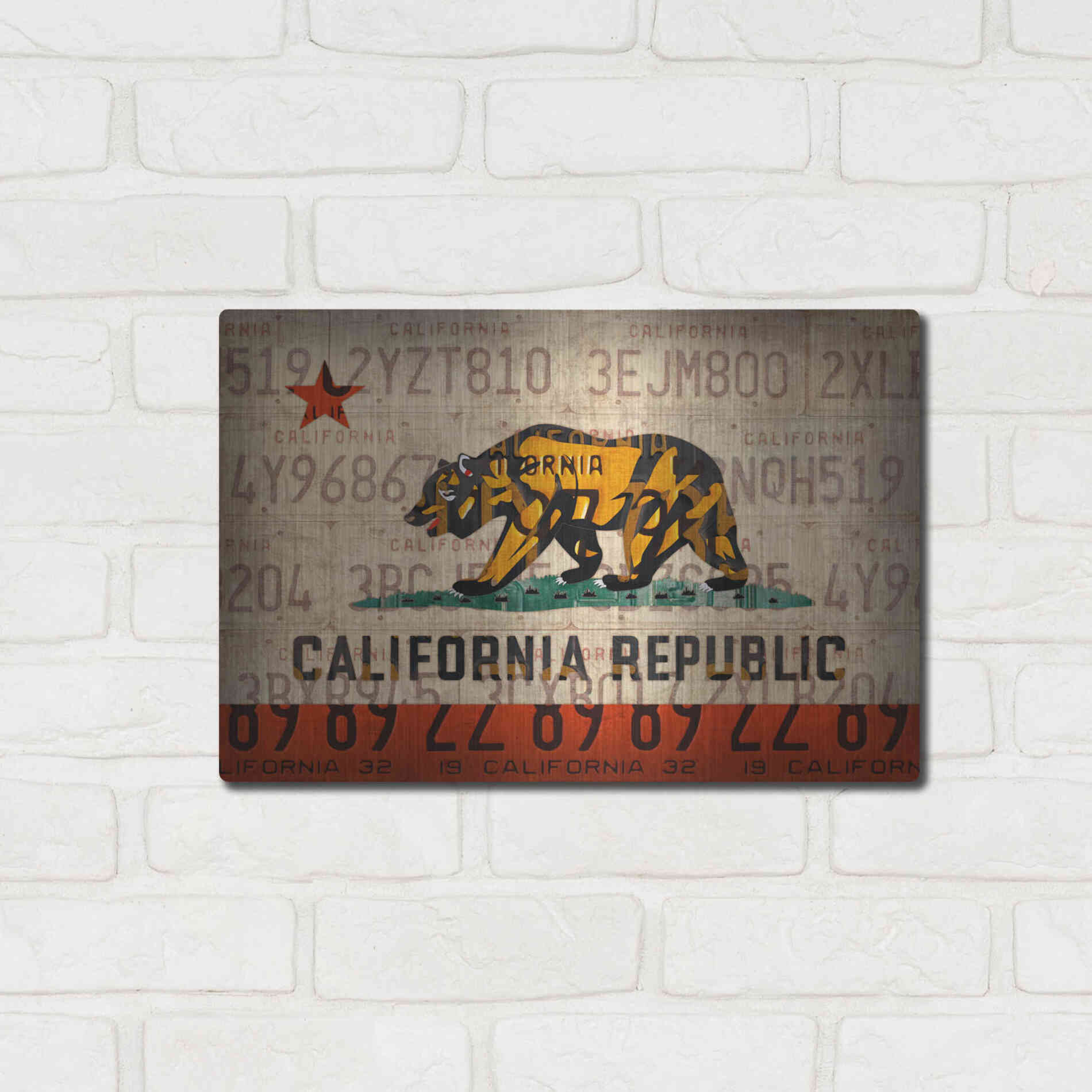 Luxe Metal Art 'Cali State Flag License Plates' by Design Turnpike, Metal Wall Art,16x12