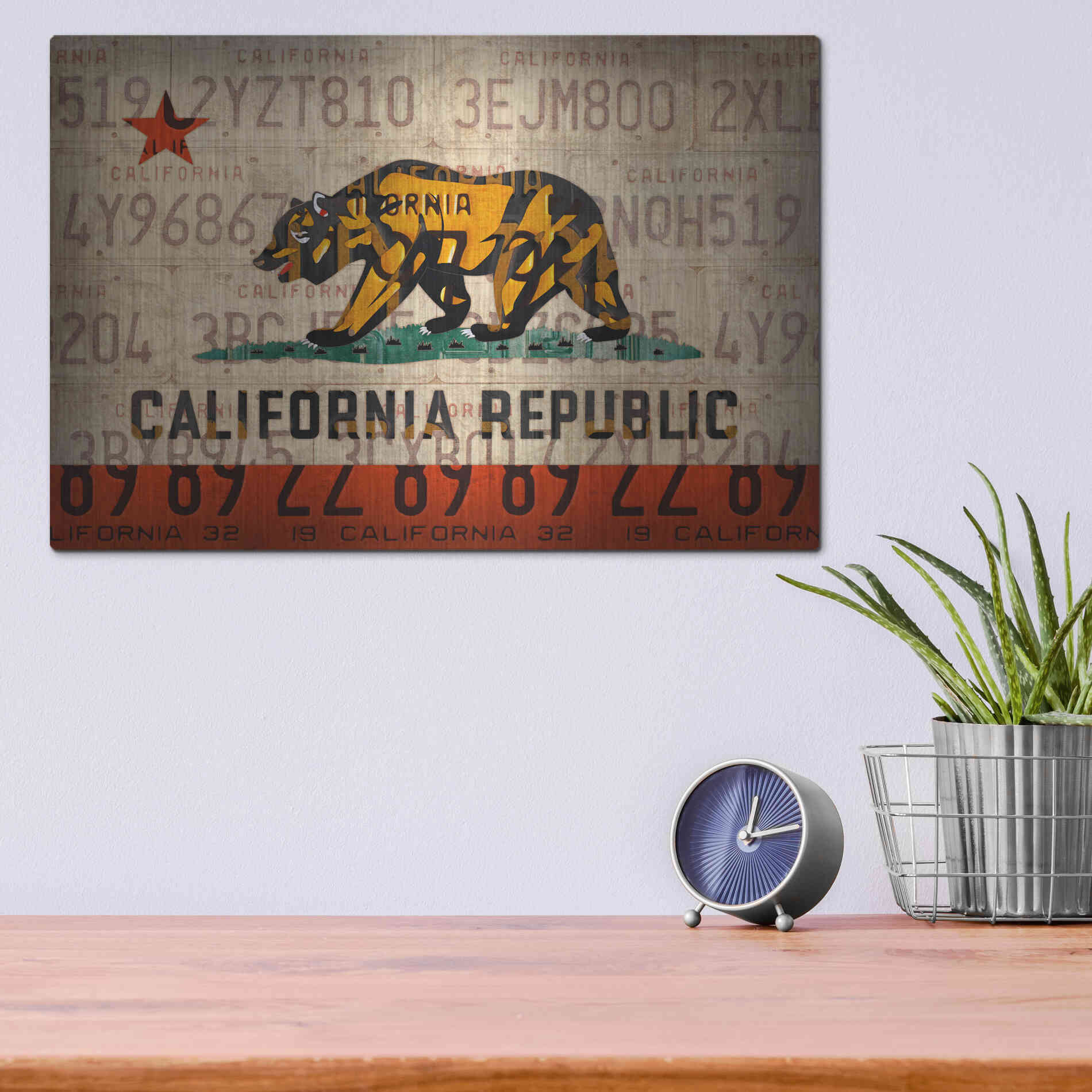 Luxe Metal Art 'Cali State Flag License Plates' by Design Turnpike, Metal Wall Art,16x12