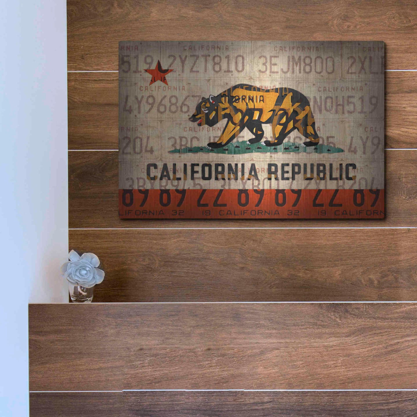 Luxe Metal Art 'Cali State Flag License Plates' by Design Turnpike, Metal Wall Art,16x12