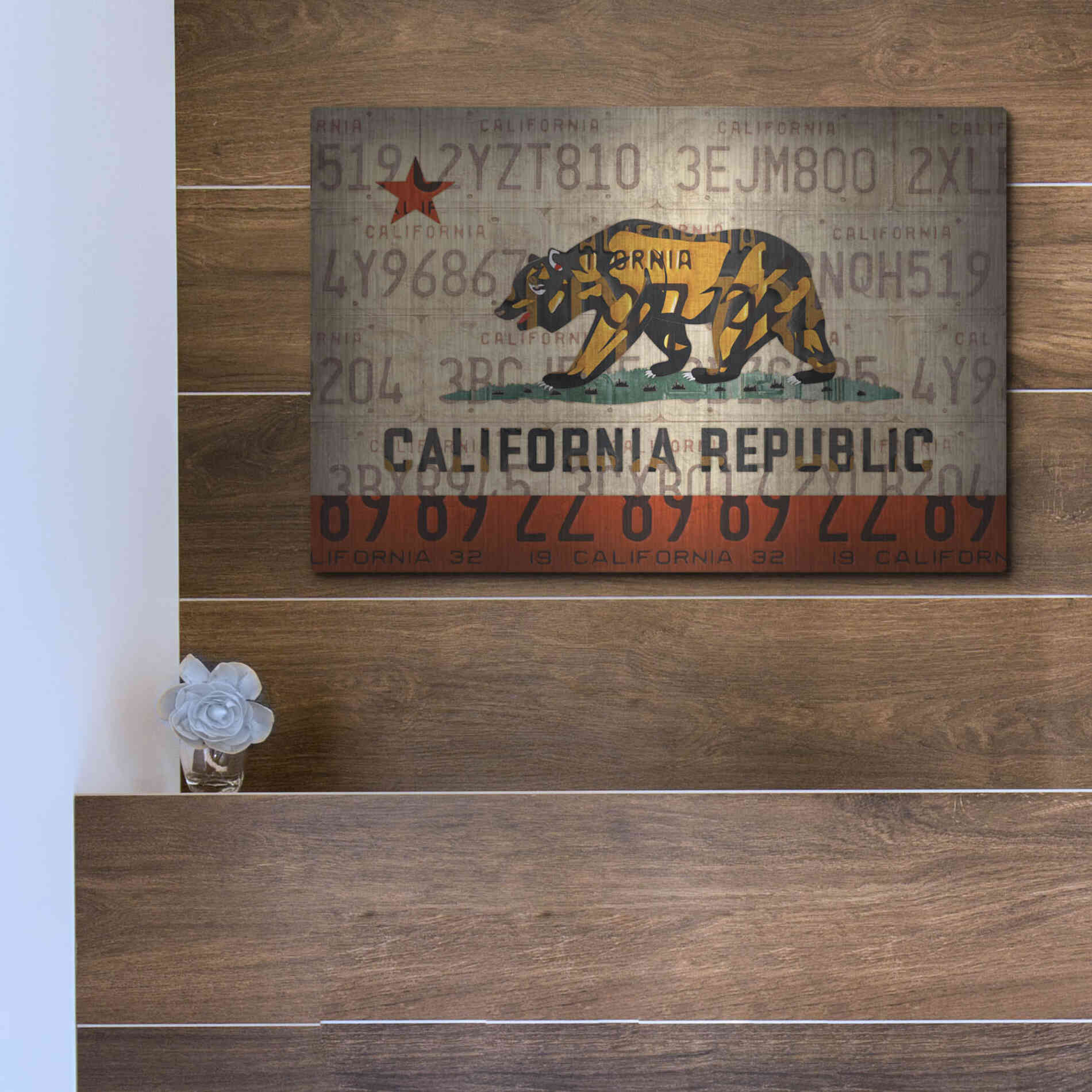 Luxe Metal Art 'Cali State Flag License Plates' by Design Turnpike, Metal Wall Art,16x12