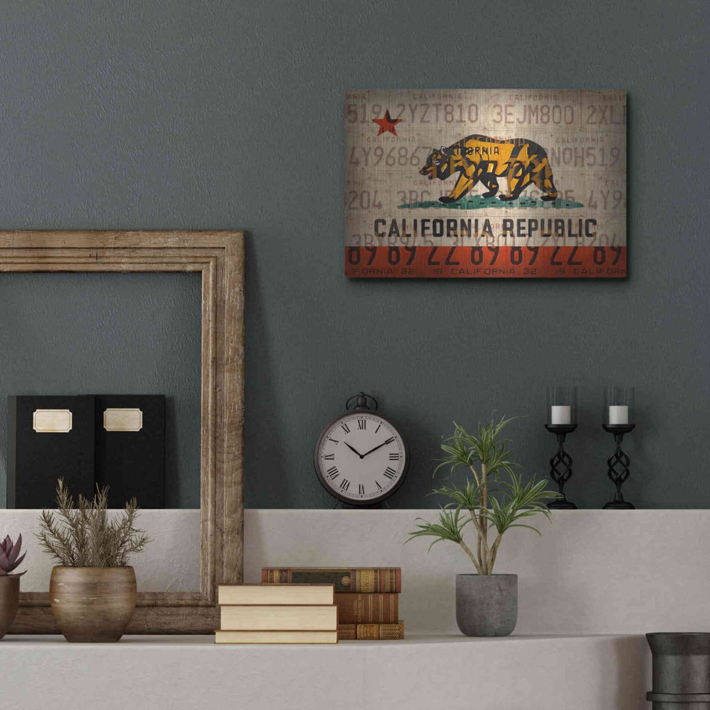Luxe Metal Art 'Cali State Flag License Plates' by Design Turnpike, Metal Wall Art,16x12