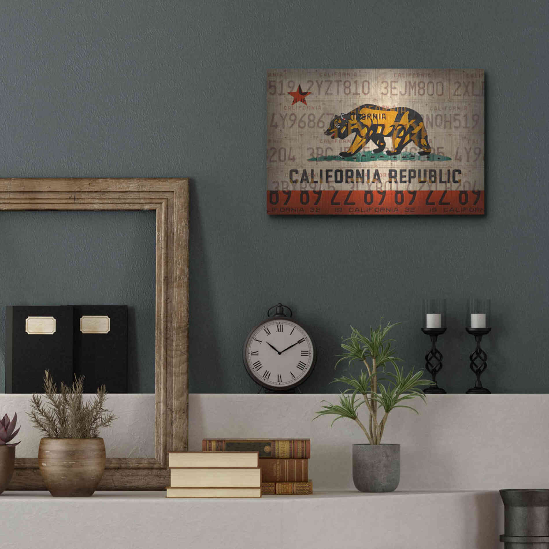 Luxe Metal Art 'Cali State Flag License Plates' by Design Turnpike, Metal Wall Art,16x12