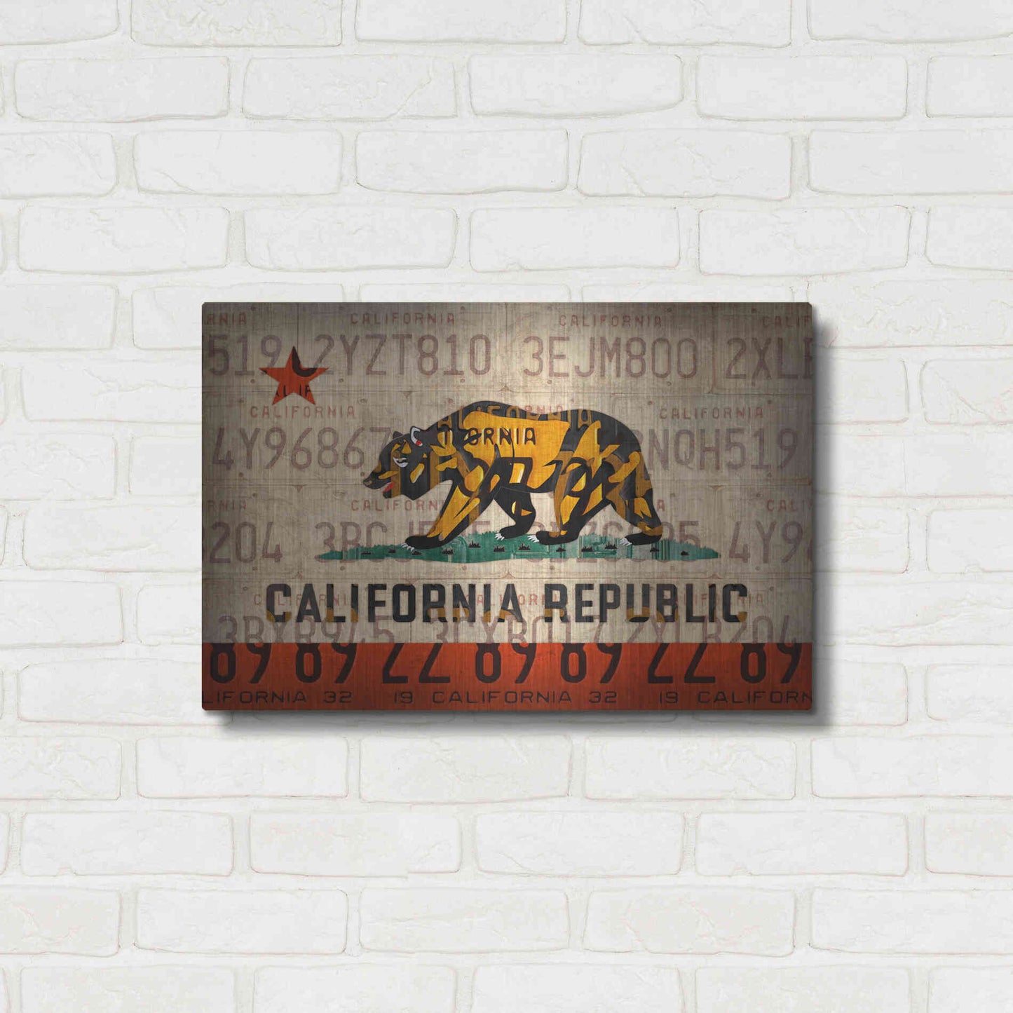 Luxe Metal Art 'Cali State Flag License Plates' by Design Turnpike, Metal Wall Art,24x16