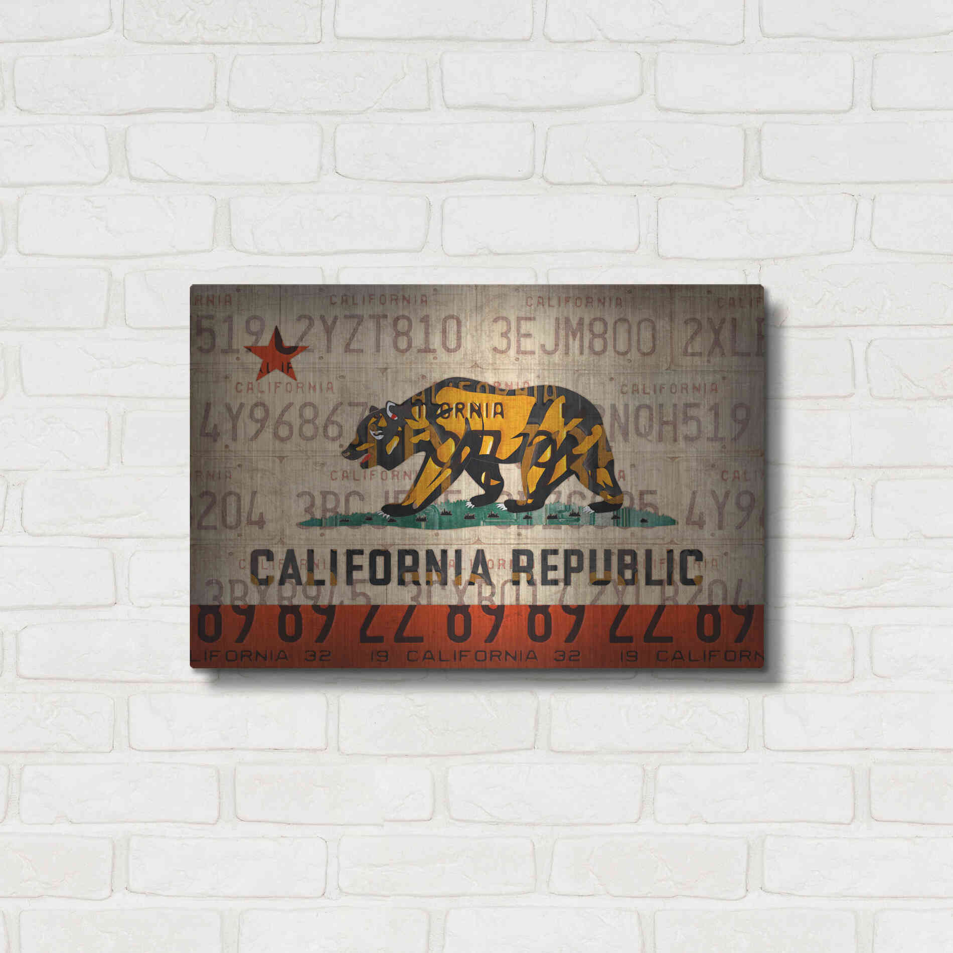 Luxe Metal Art 'Cali State Flag License Plates' by Design Turnpike, Metal Wall Art,24x16