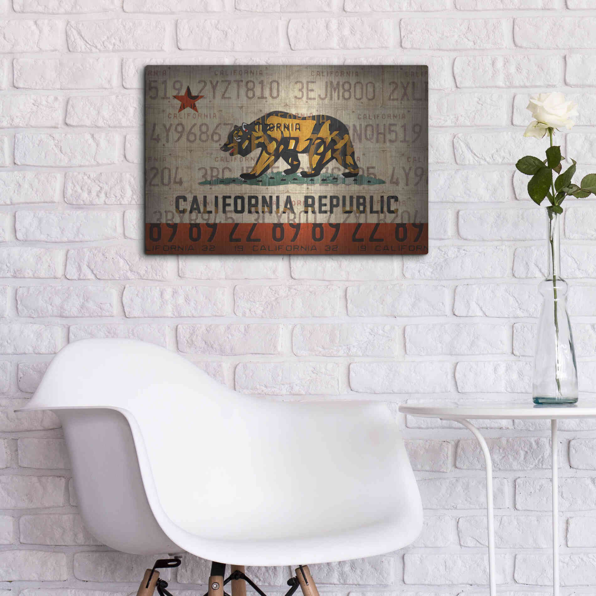 Luxe Metal Art 'Cali State Flag License Plates' by Design Turnpike, Metal Wall Art,24x16