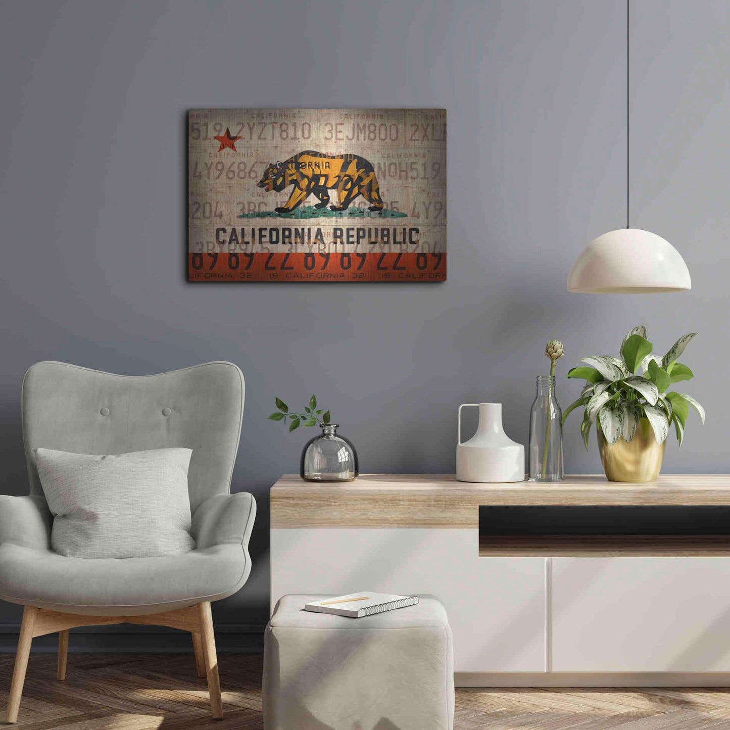 Luxe Metal Art 'Cali State Flag License Plates' by Design Turnpike, Metal Wall Art,24x16