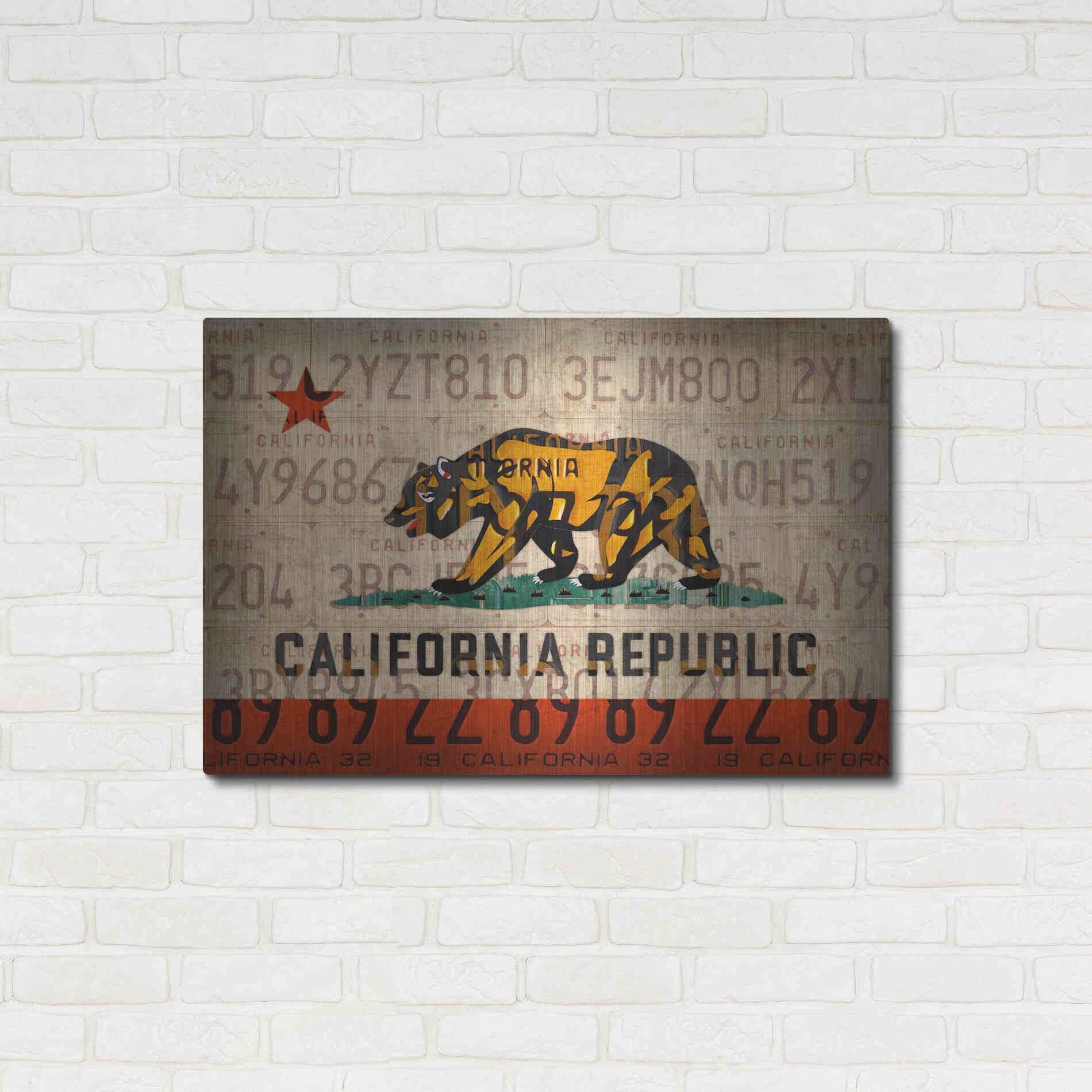 Luxe Metal Art 'Cali State Flag License Plates' by Design Turnpike, Metal Wall Art,36x24