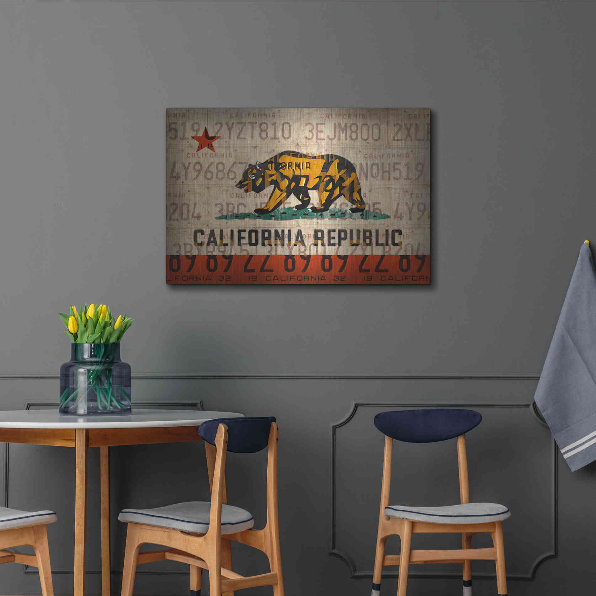 Luxe Metal Art 'Cali State Flag License Plates' by Design Turnpike, Metal Wall Art,36x24