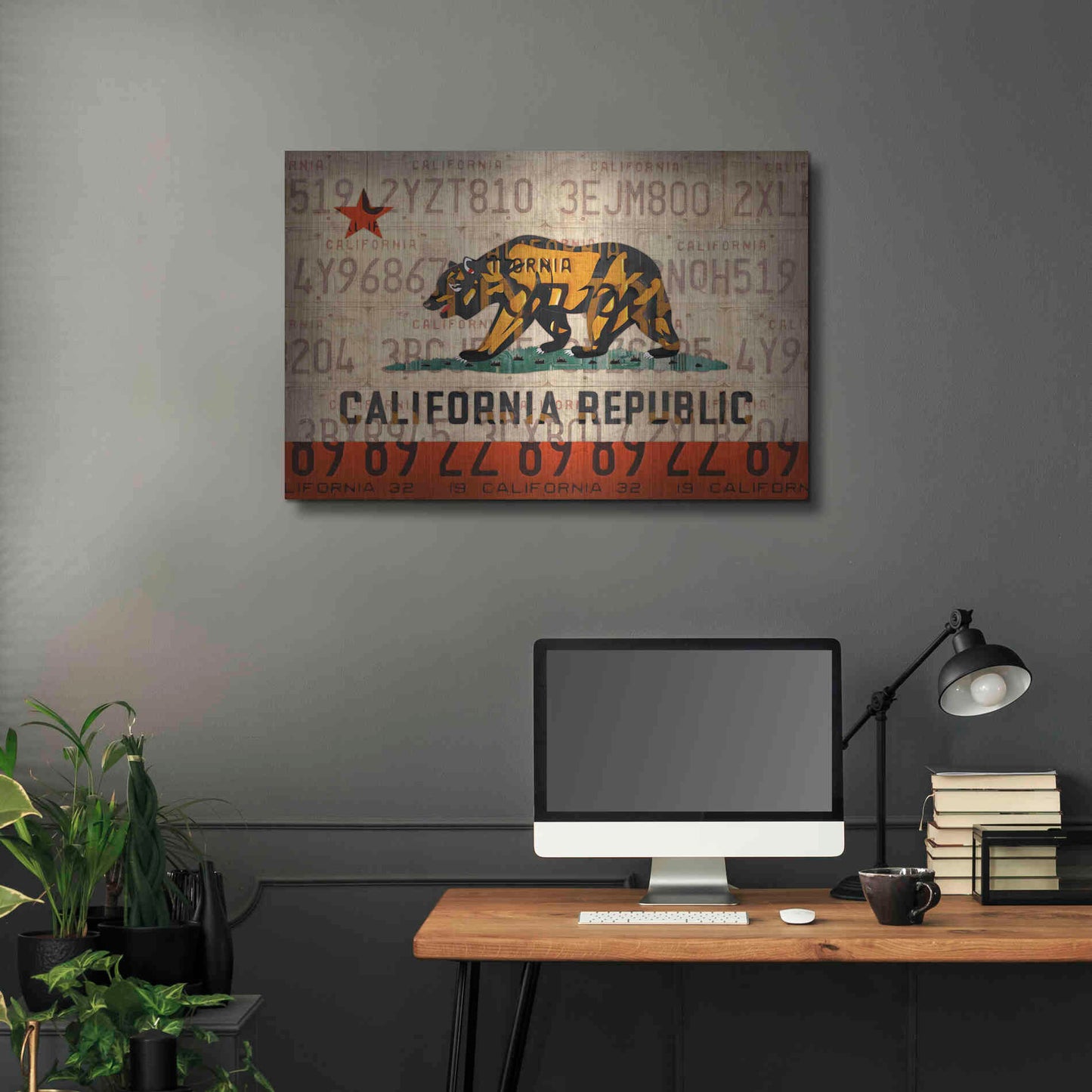 Luxe Metal Art 'Cali State Flag License Plates' by Design Turnpike, Metal Wall Art,36x24