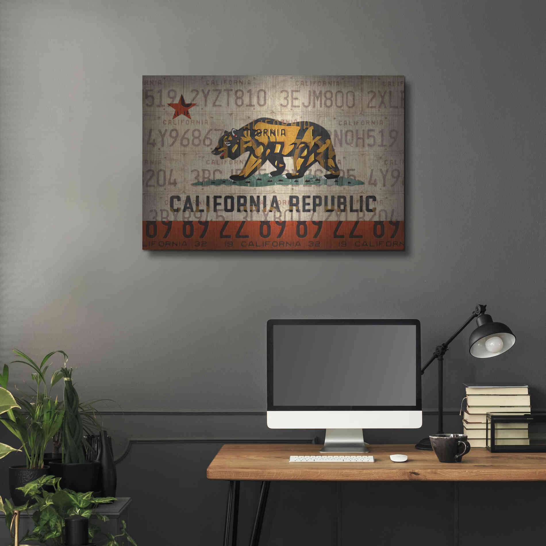Luxe Metal Art 'Cali State Flag License Plates' by Design Turnpike, Metal Wall Art,36x24