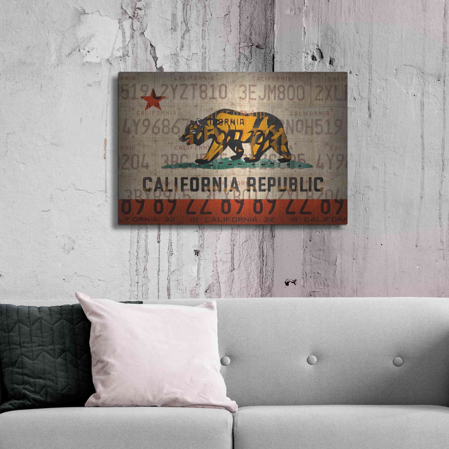 Luxe Metal Art 'Cali State Flag License Plates' by Design Turnpike, Metal Wall Art,36x24