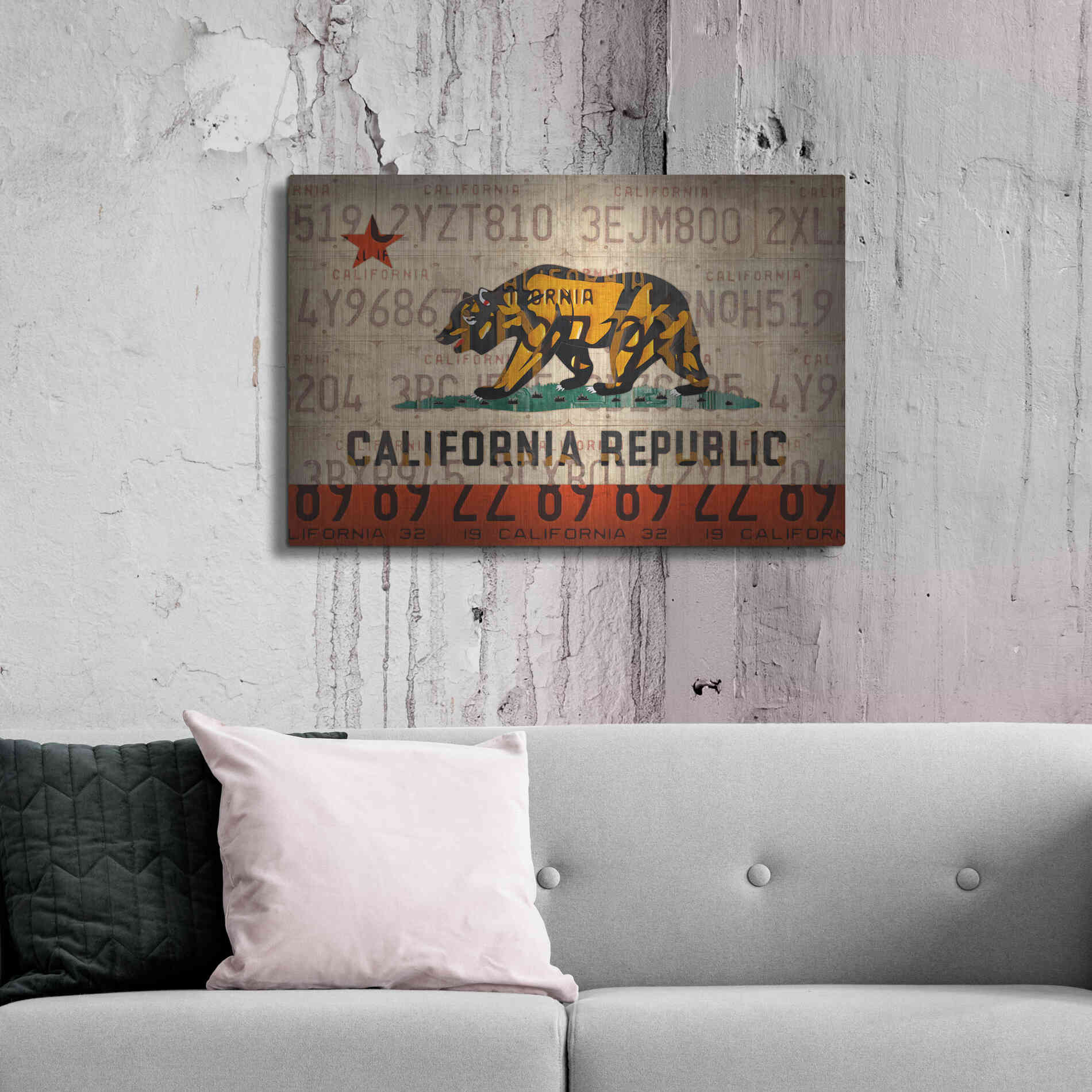 Luxe Metal Art 'Cali State Flag License Plates' by Design Turnpike, Metal Wall Art,36x24