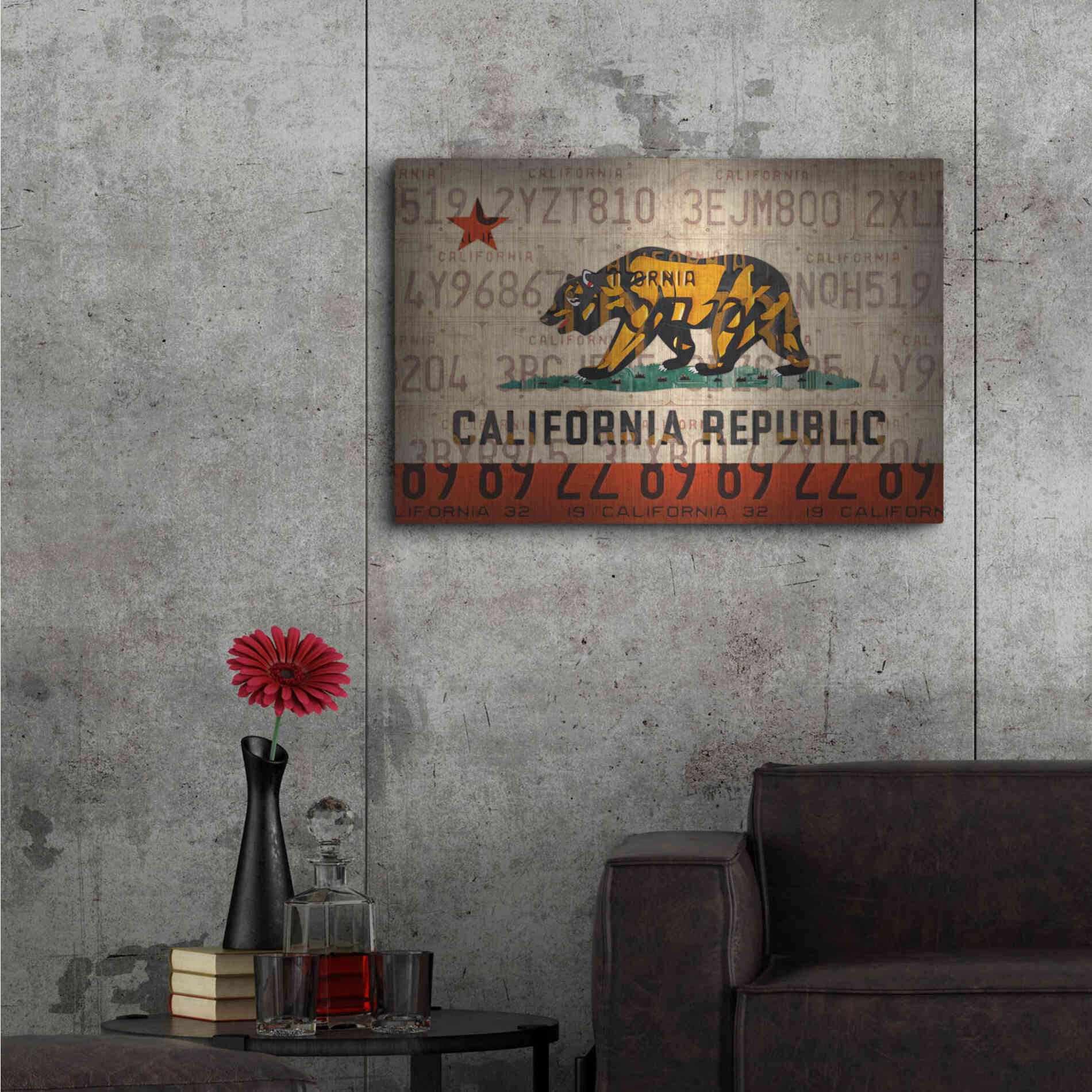 Luxe Metal Art 'Cali State Flag License Plates' by Design Turnpike, Metal Wall Art,36x24