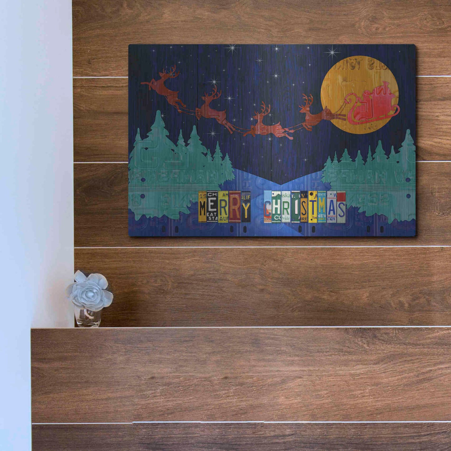 Luxe Metal Art 'Santa Sleigh - Merry Christmas' by Design Turnpike, Metal Wall Art,16x12