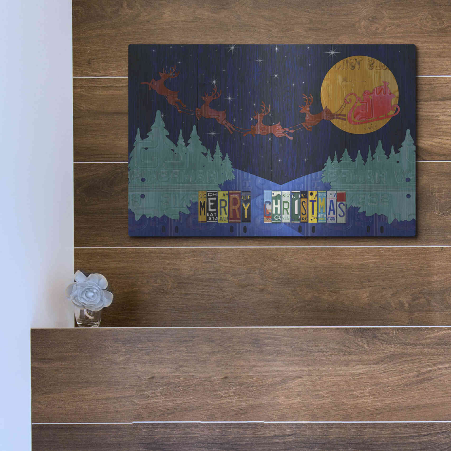 Luxe Metal Art 'Santa Sleigh - Merry Christmas' by Design Turnpike, Metal Wall Art,16x12