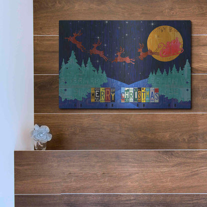 Luxe Metal Art 'Santa Sleigh - Merry Christmas' by Design Turnpike, Metal Wall Art,16x12