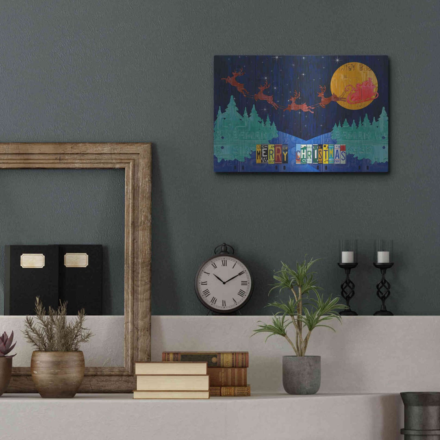 Luxe Metal Art 'Santa Sleigh - Merry Christmas' by Design Turnpike, Metal Wall Art,16x12