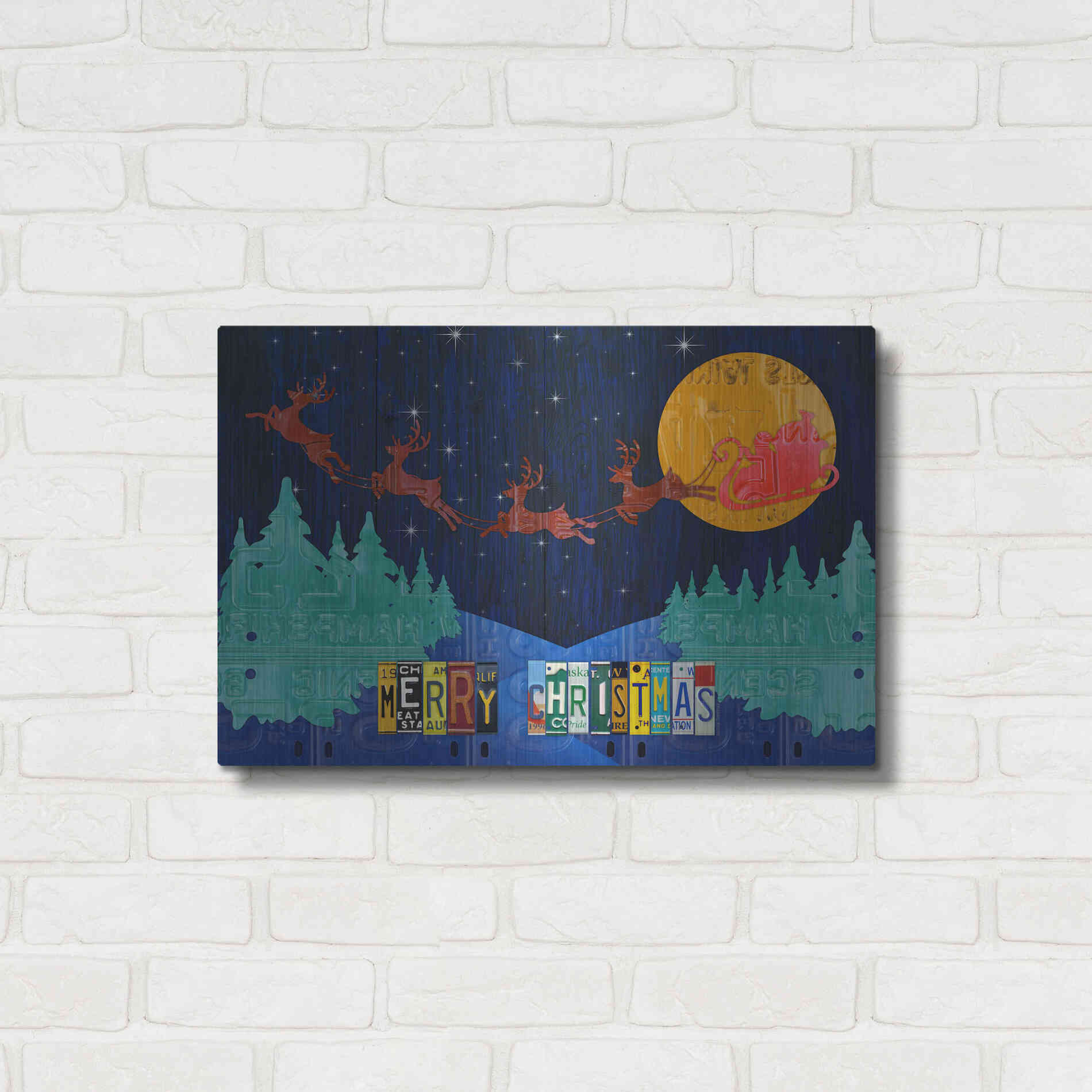 Luxe Metal Art 'Santa Sleigh - Merry Christmas' by Design Turnpike, Metal Wall Art,24x16