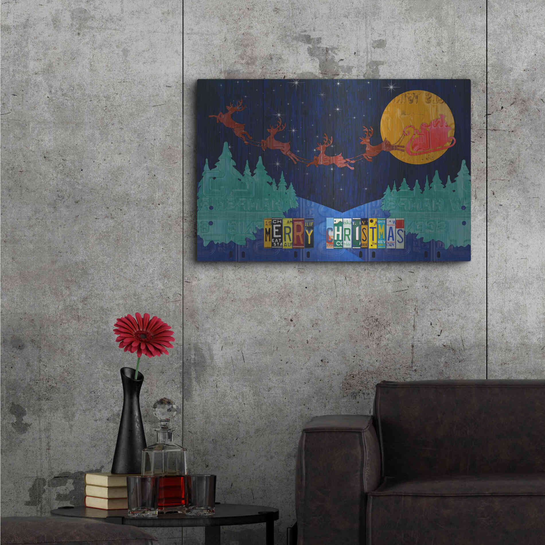 Luxe Metal Art 'Santa Sleigh - Merry Christmas' by Design Turnpike, Metal Wall Art,36x24