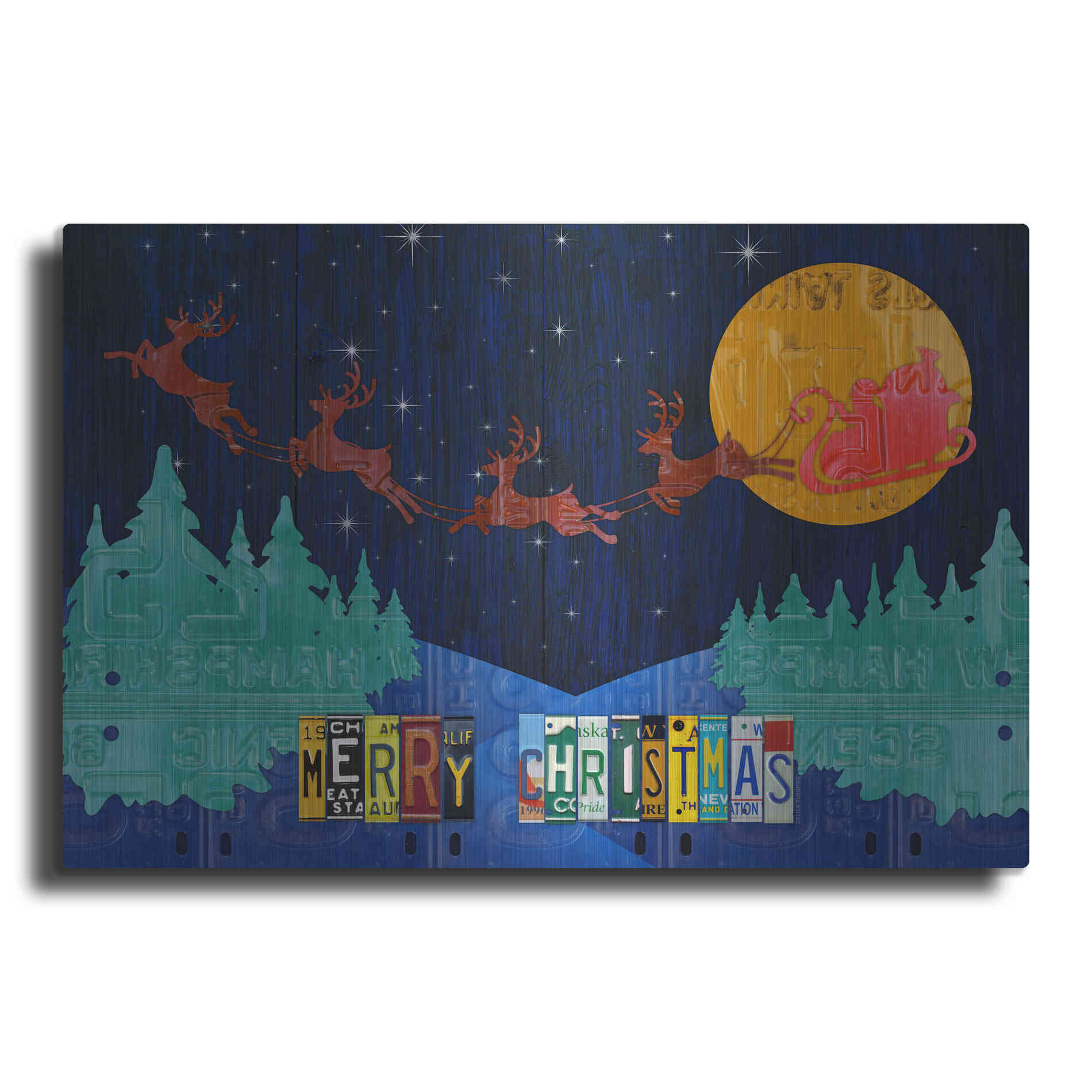 Luxe Metal Art 'Santa Sleigh - Merry Christmas' by Design Turnpike, Metal Wall Art