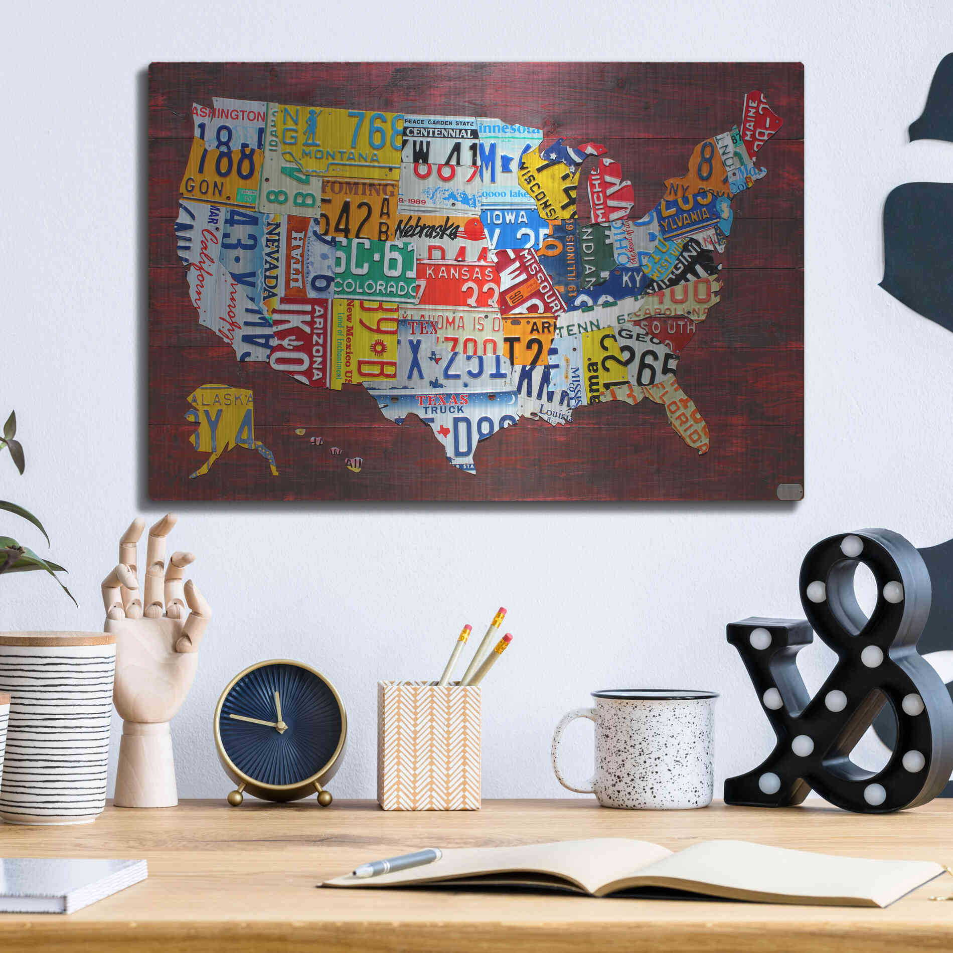 Luxe Metal Art 'USA Map Edition 15' by Design Turnpike, Metal Wall Art,16x12