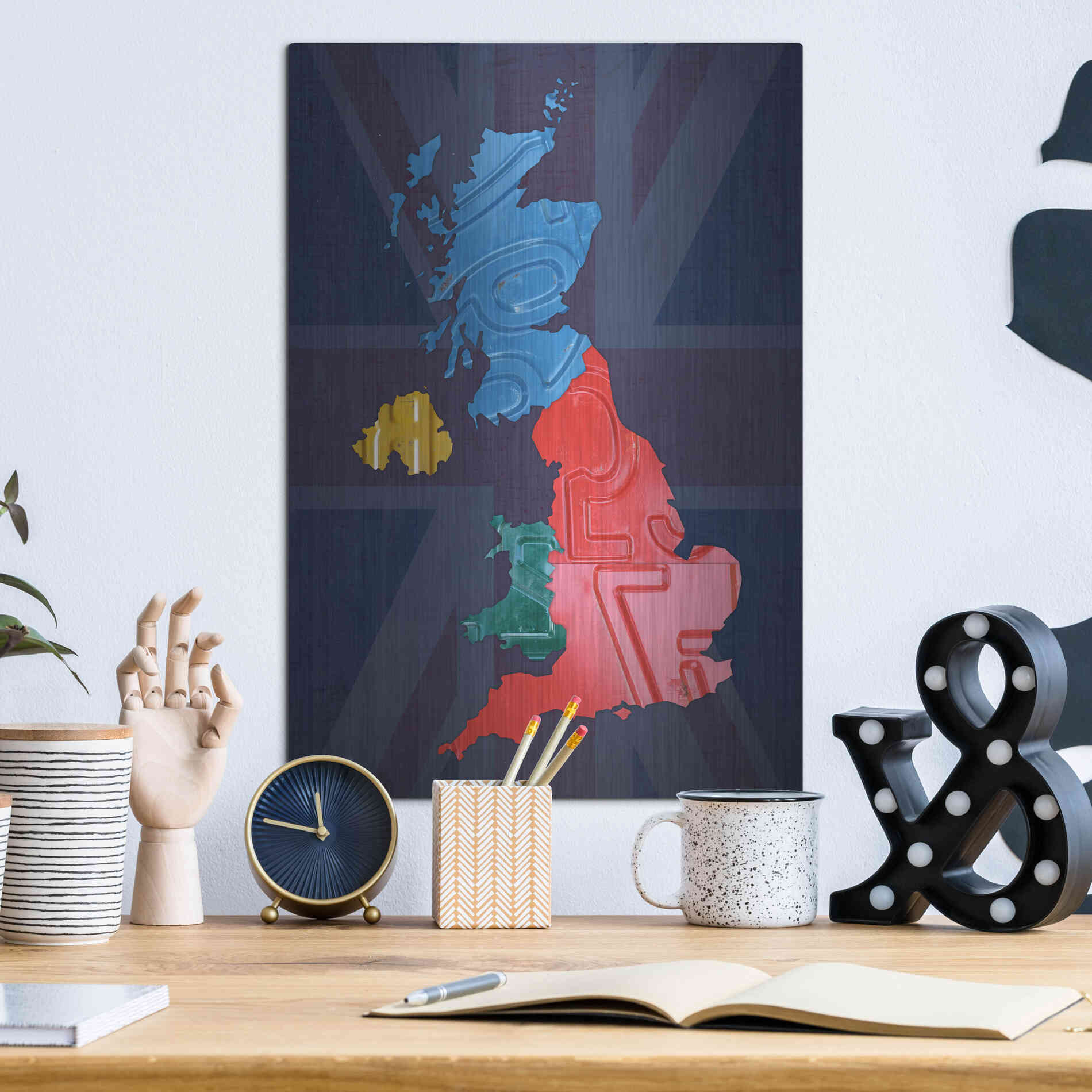 Luxe Metal Art 'UK Map' by Design Turnpike, Metal Wall Art,12x16