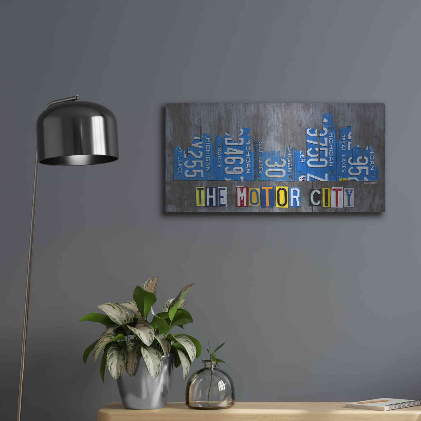 Luxe Metal Art 'Detroit City Skyline License Plate Art' by Design Turnpike, Metal Wall Art,24x12